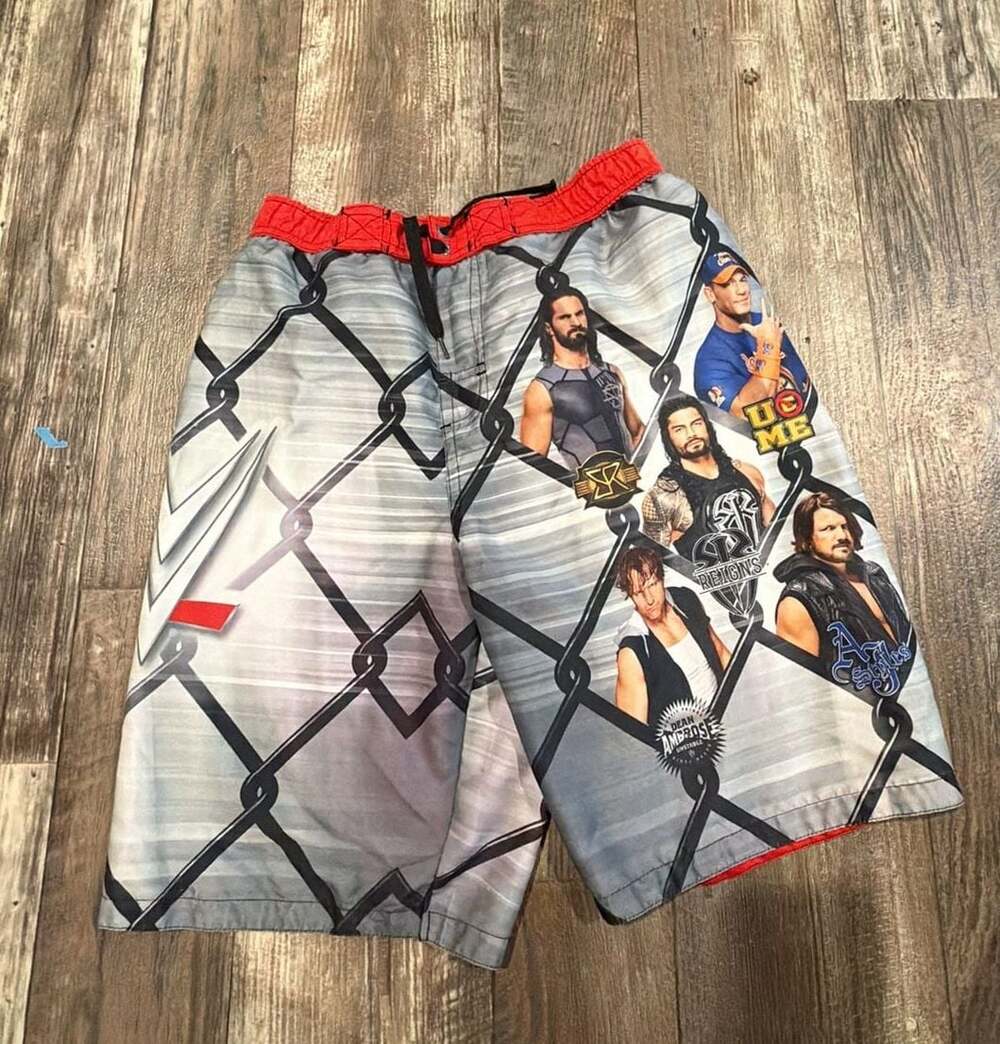 WWE Boys Superstar Graphic Steel Cage Swim Trunks Size 14/16